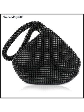 Beaded Triangle Evening Clutch Purse Satin Prom Cocktail Handbag